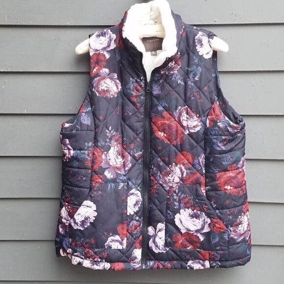 Maurices Jackets & Blazers - Maurices Navy Floral Sherpa Puff Vest size XL